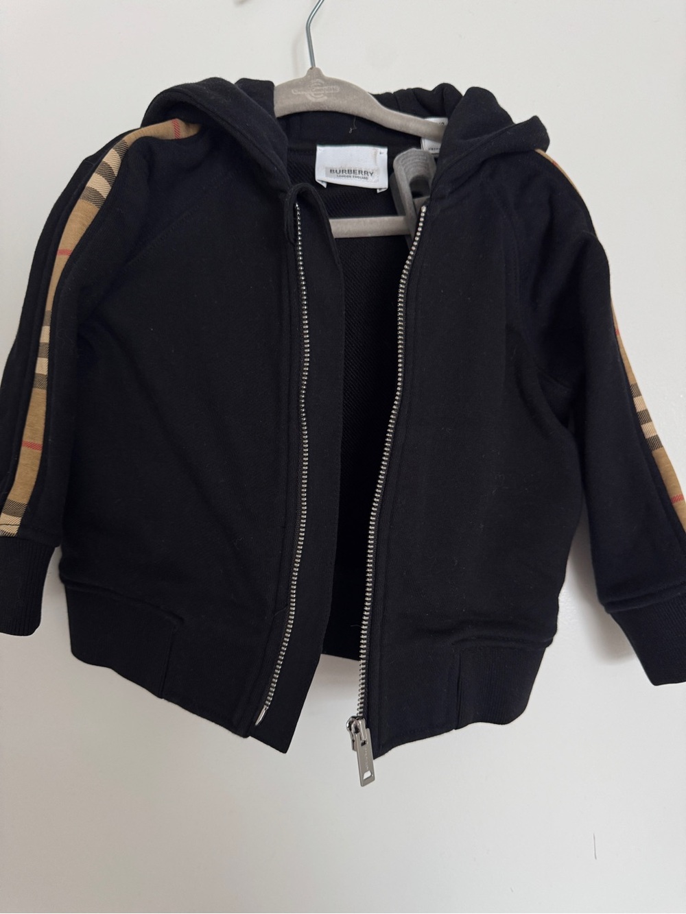 Burberry Kids Black Zip-Front Hoodie with Nova Check Trim